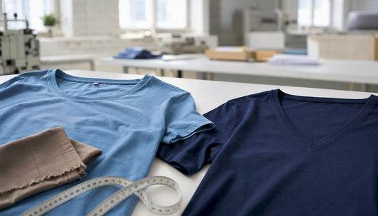 Nahaufnahme von T-Shirts mit V-Ausschnitt und Rundhalsausschnitt