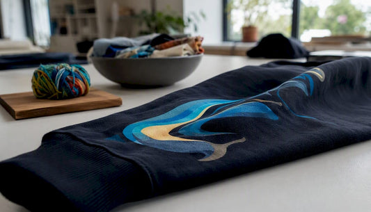 Detailansicht: Struktur des Stoffes eines bedruckten Hoodies