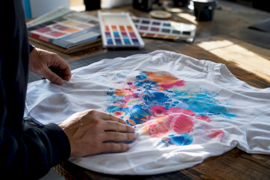 Hände prüfen ein individuell bedrucktes Sportshirt