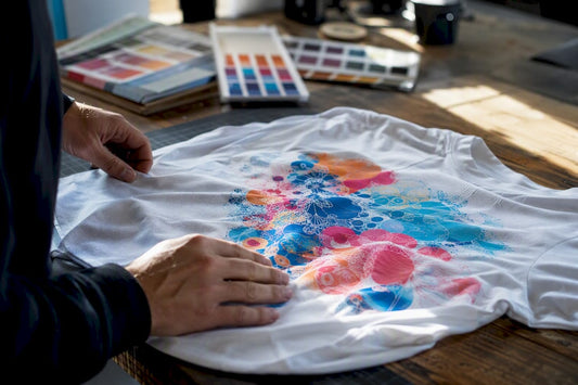 Hände prüfen ein individuell bedrucktes Sportshirt