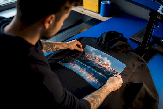 DTF-Fototransfer auf dunklem Hoodie