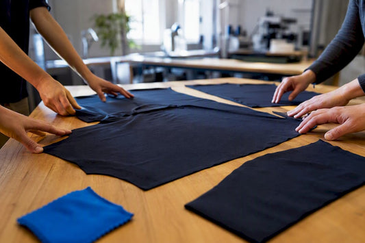 Anschnitt von Eventshirt-Details in einer Werkstatt in München
