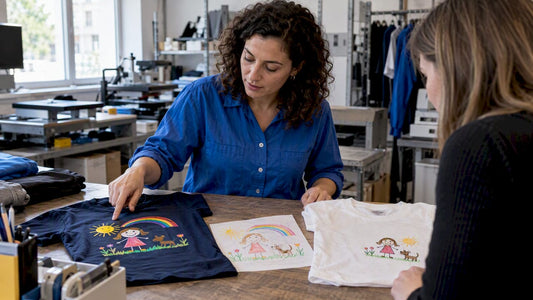 Kinderzeichnung auf bedruckten und bestickten Shirts