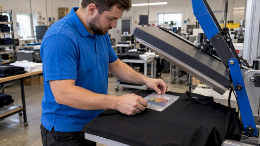 Der DTF-Transfer wird auf ein Poloshirt aufgebracht