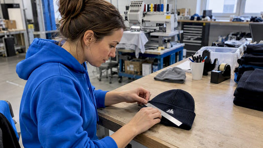 Das Logo auf der Beanie-Umschlag wird vermessen
