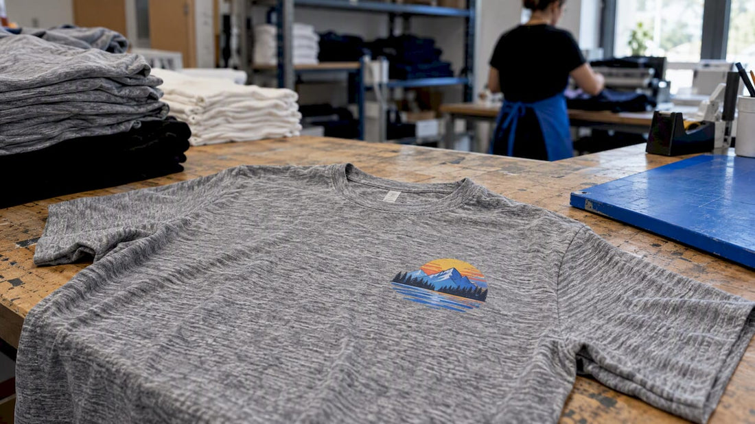 DTF-Design auf grauem Melange-Shirt